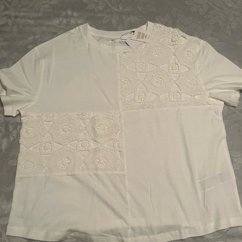 SFERRA Ivory Lace Patchwork Short Sleeve Tee